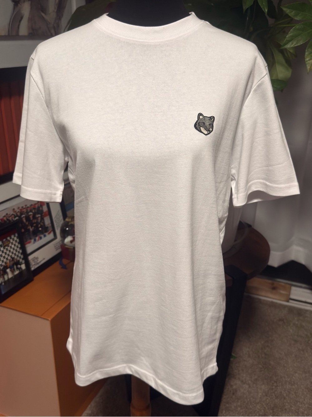 MAISON KITSUNE White Short-Sleeve Crewneck with Embroidered Fox Head